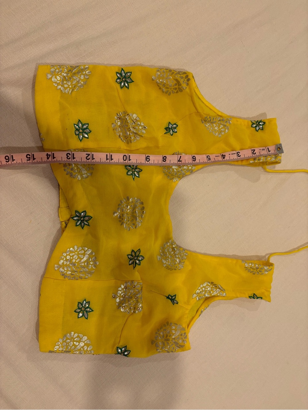 Bright Yellow Embroidered Women's Saree Blouse with Silver and Green Accents